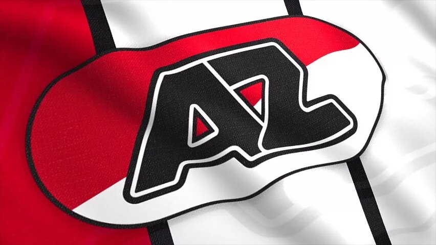 AZ Alkmaar club logo on a waving flag with the club's traditional red, white, and black colors.